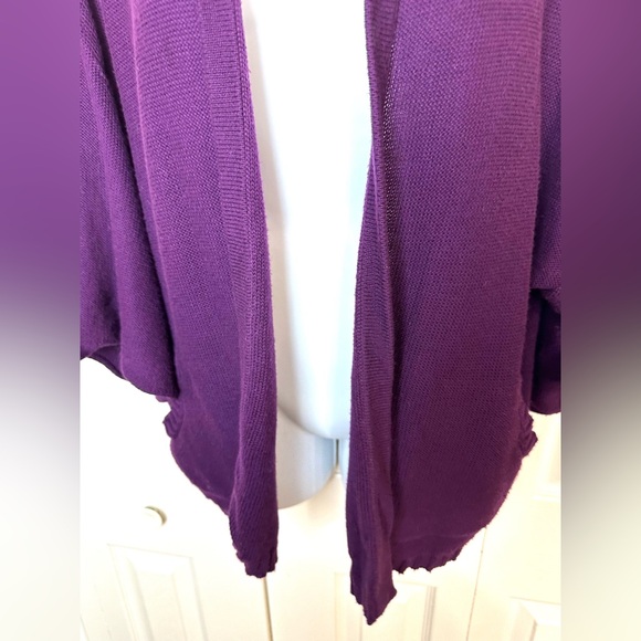 EILEEN FISHER Purple Cardigan Sweater Hooded Pockets Plum Organic Cotton Knit - Picture 8 of 14